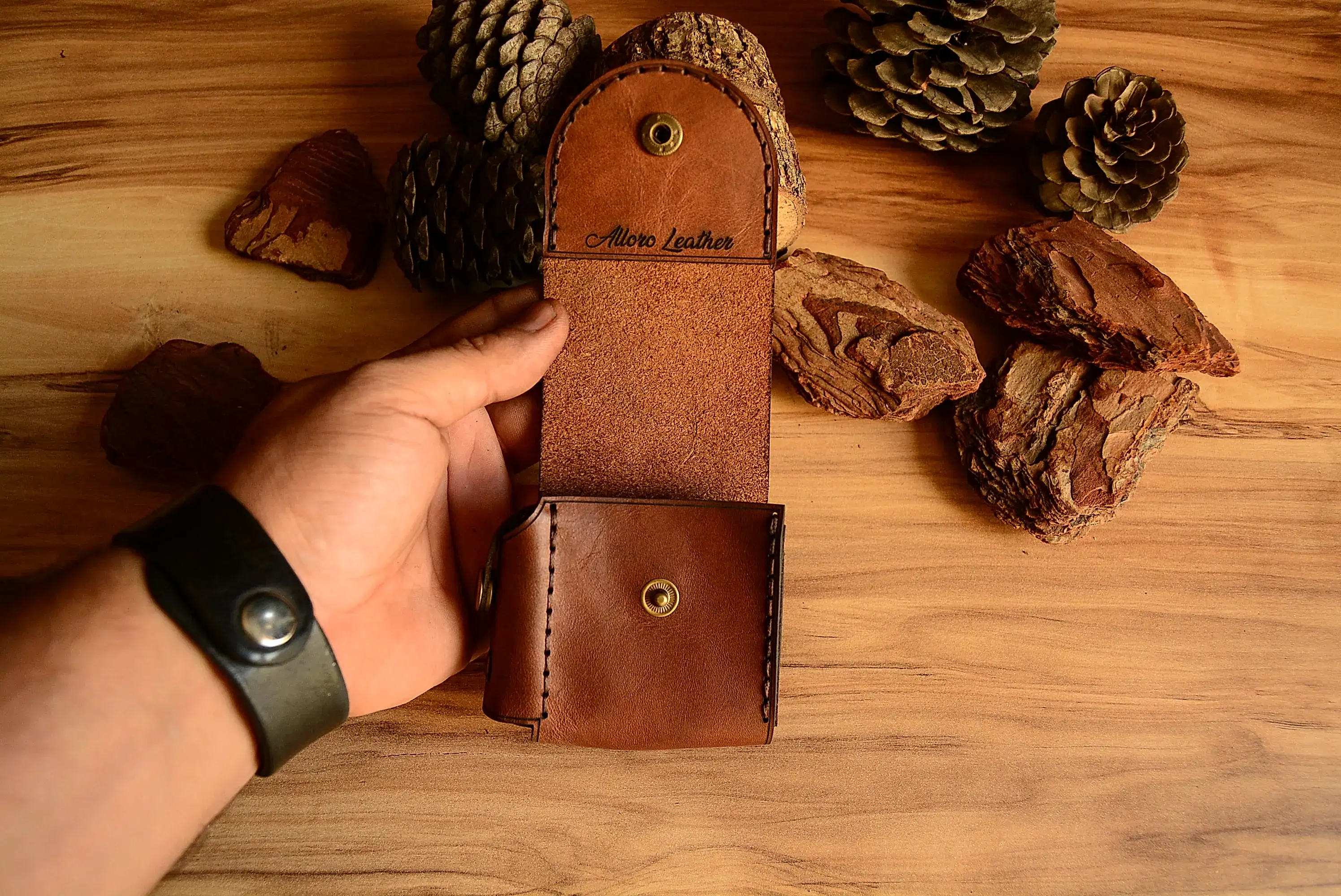 Slender Sigara Kılıfı Hakiki Deri El Dikişi Cepli