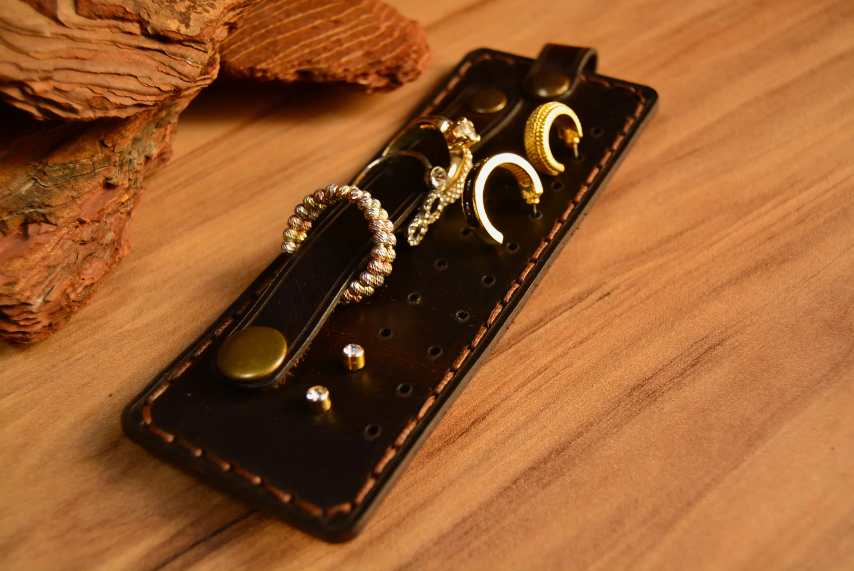 Hakiki Deri Takı Mini Organizer El Yapımı Kompakt