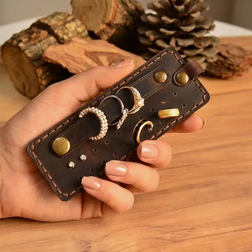 Hakiki Deri Takı Mini Organizer El Yapımı Kompakt