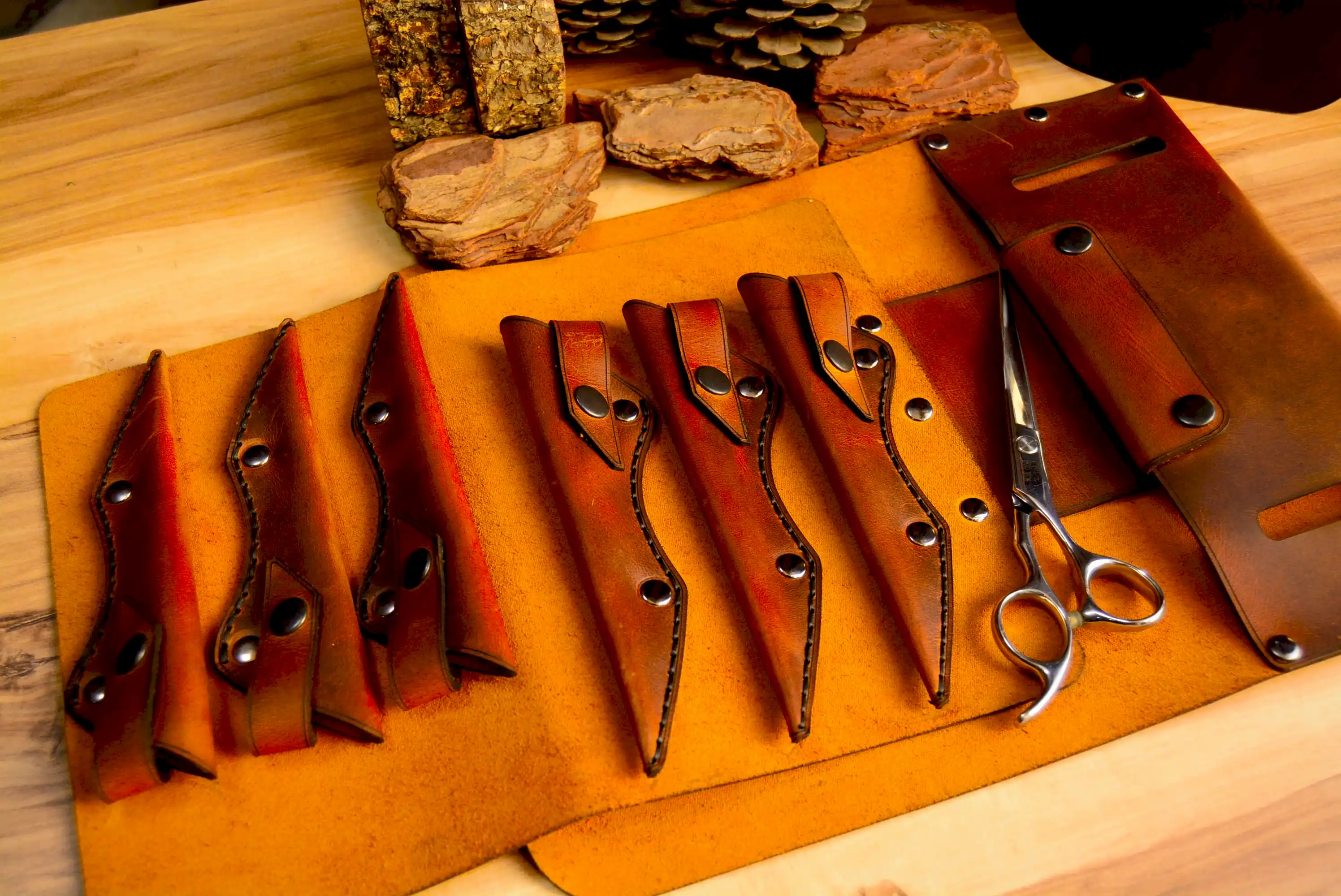 Kuaför Makas Çantası Hakiki Deri El Dikişi 6’lı