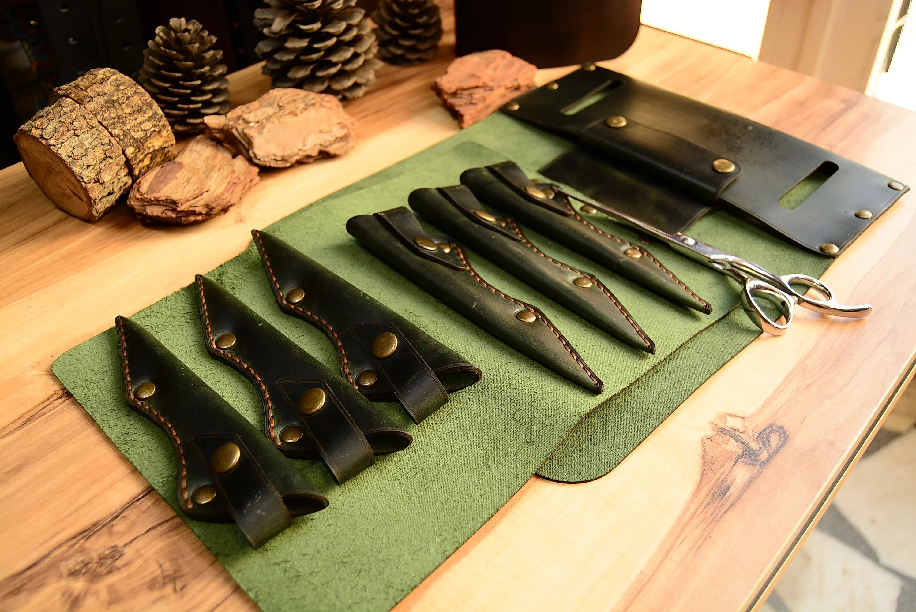 Kuaför Makas Çantası Hakiki Deri El Dikişi 6’lı