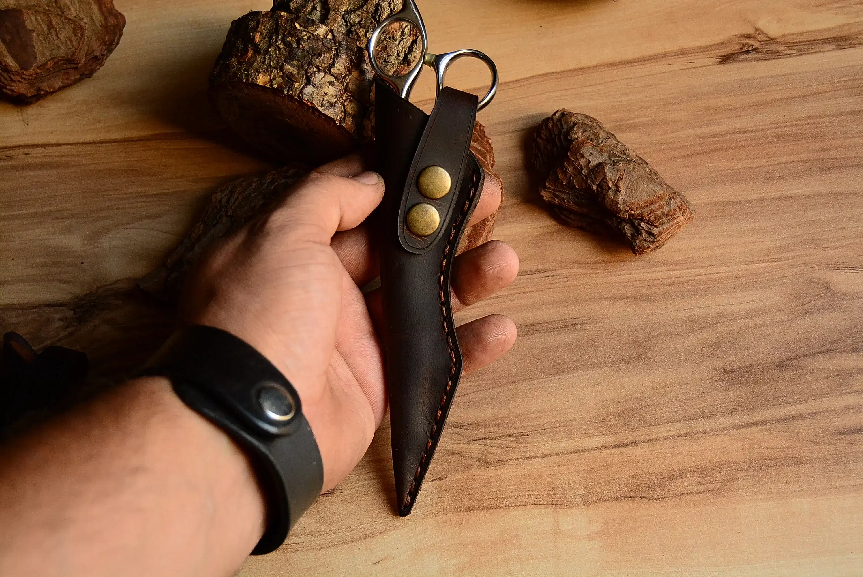 Deri Makas Kılıfı Hakiki Deri El Dikişi Tekli Koruma