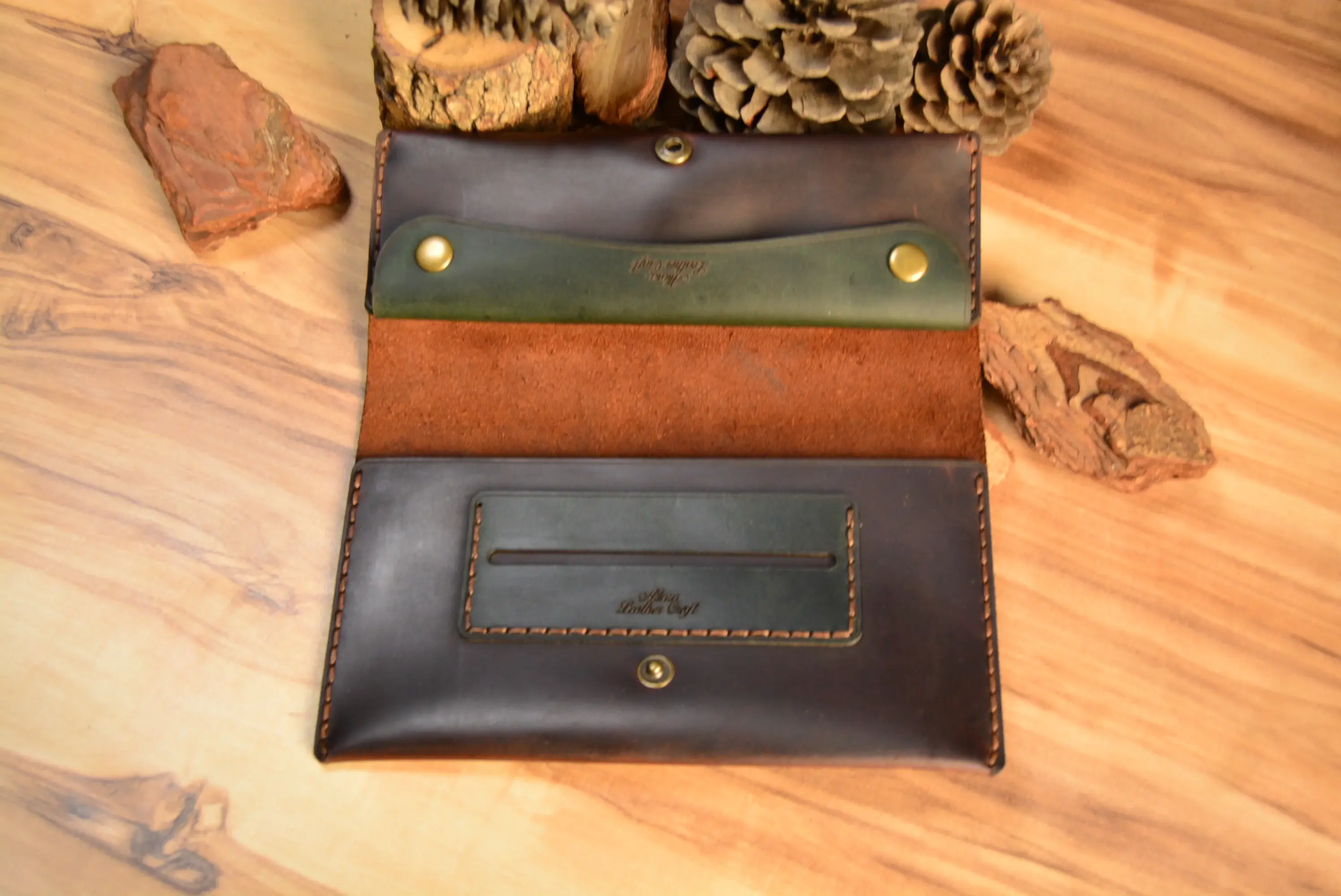 Deri Tütün Kesesi Hakiki Deri El Dikişi Çift Bölmeli