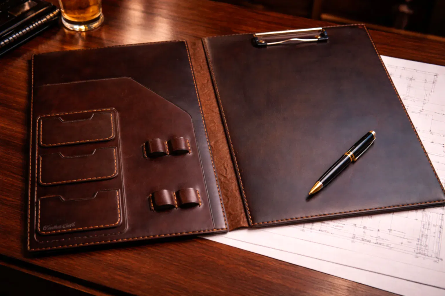 Veys A4 Sekreterlik Deri El Yapımı Hakiki Deri Clipboard