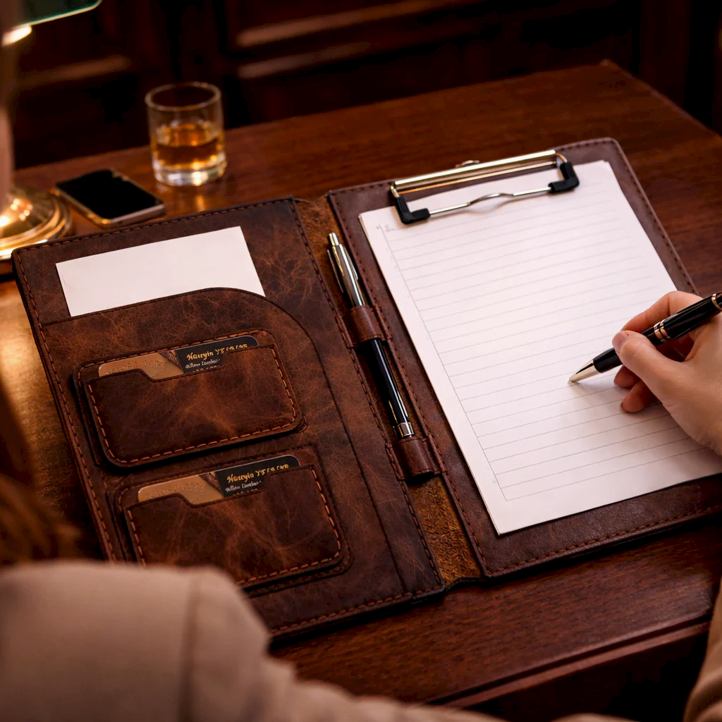 hakiki deri el yapimi hakiki deri veys a5 organizer – ahşap dolgulu clipboard, kartlıklı ve evrak bölmeli kişiselleştirilebilir premium klasör