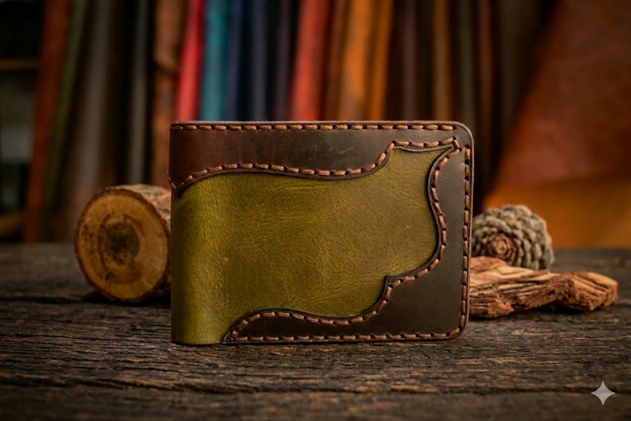 hakiki deri el yapimi western bifold v-2 cüzdan