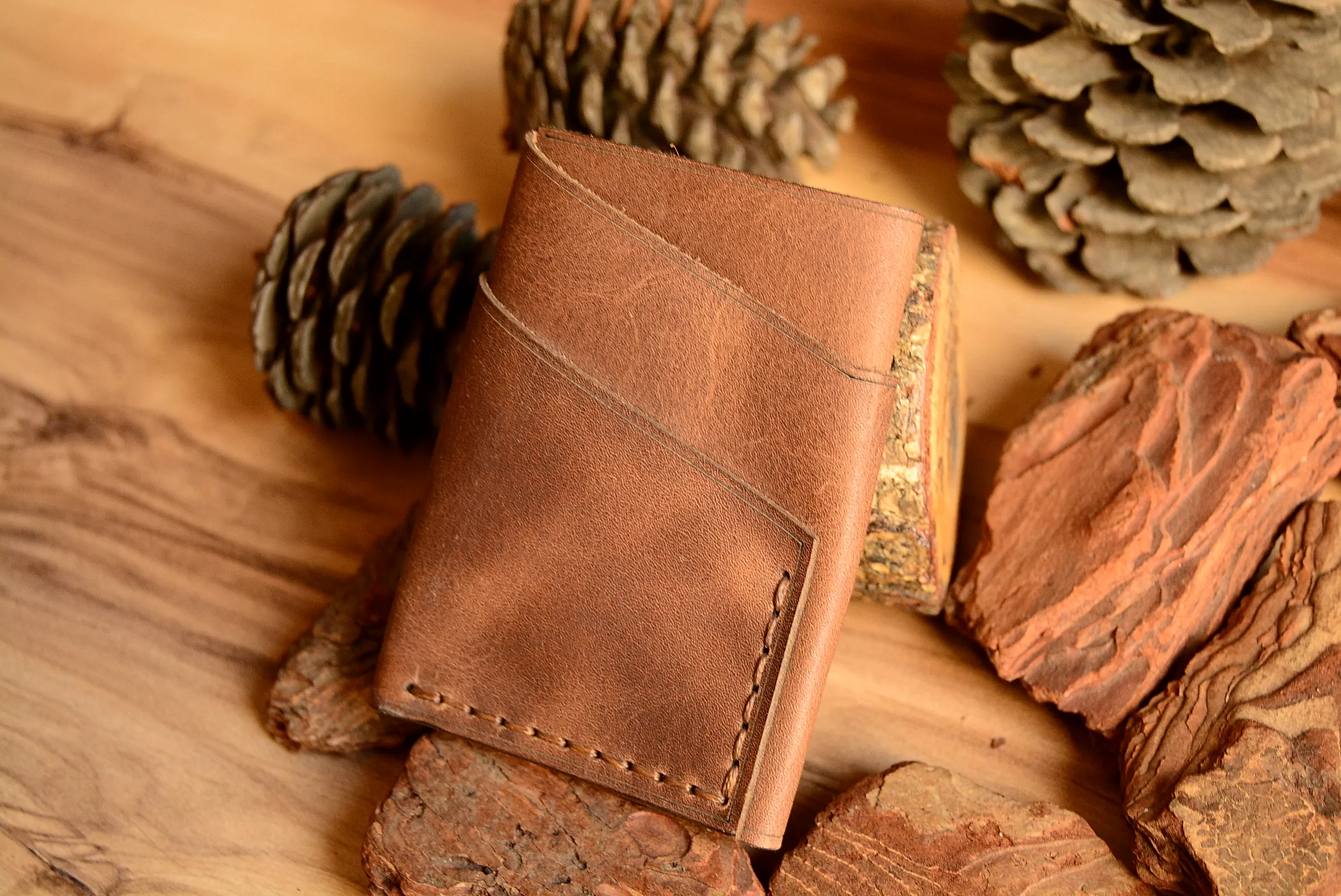 Wrap Kartlık Kompakt Tasarım Hakiki Deri El Yapımı